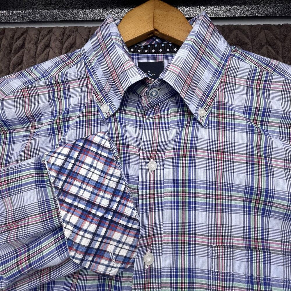 Tailorbyrd Collection Shirt Mens L Button Down Plaid Contrast Flip Cuff Colorful